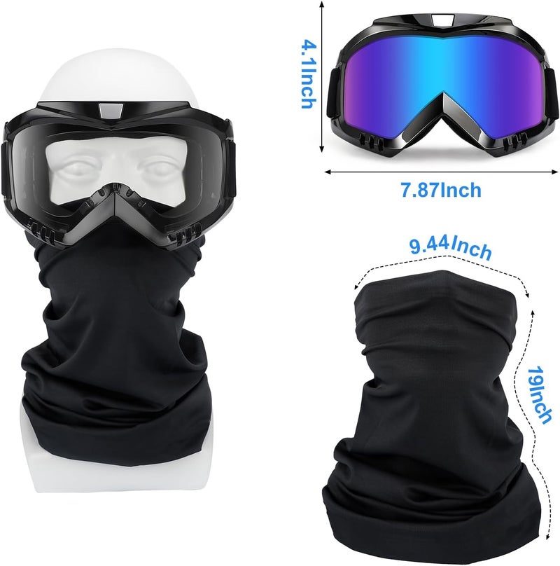 4-FQ ATV Dirt Bike Goggles 2-Pack with Neck Gaiter Motorcycle Motocross Goggles Bike Riding Racing Offroad Eyewear Wide Vision Glasses with Breathable Mask for Men Women Youth Kids Clear Lens - Image 2